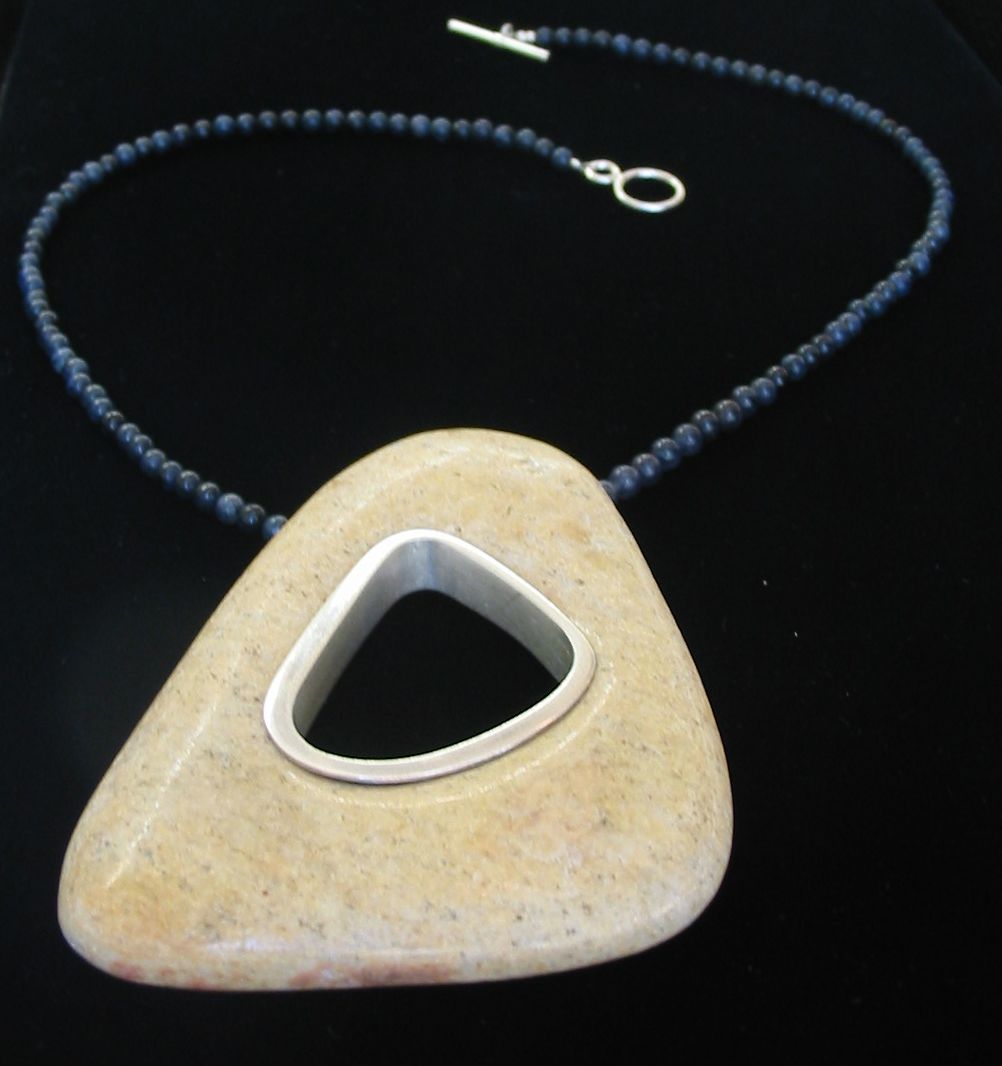 Drilled Beach Stone with Silver Inlay